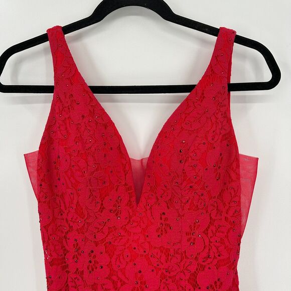 ABBY PARIS Red Lace Gem Bling Mermaid Homecoming Prom Maxi Formal Gown Dress 6 - Picture 5 of 11